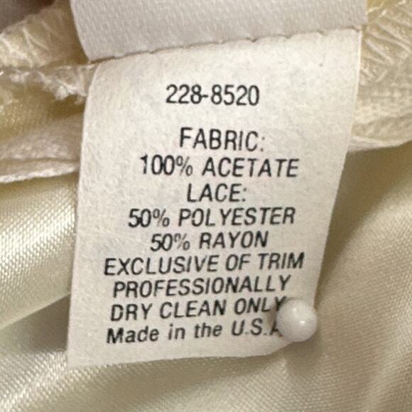 VTG 90s Formal Dress M Ivory Puff Sleeve Wedding Lace Glam Satin Union Prom US - Picture 7 of 16